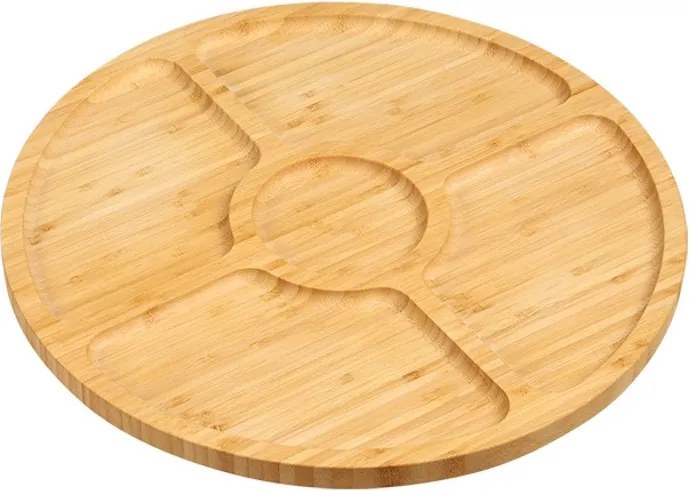Tava rotunda de servire Kesper 58447, 35 cm, Bambus, 5 compartimente, Maro