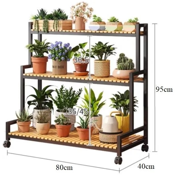 Suport metalic pentru plante 3 etaje raft pentru flori în stil loft 95 cm