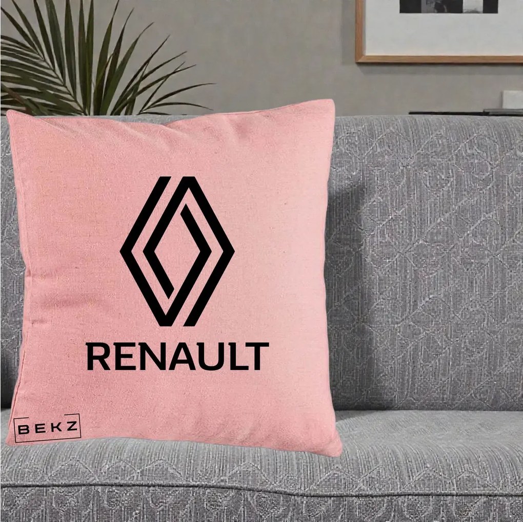 Perna Personalizata cu emblema Renault, 40x40 cm, Roz, Husa Detasabila, Perna Inclusa, BEKZ®
