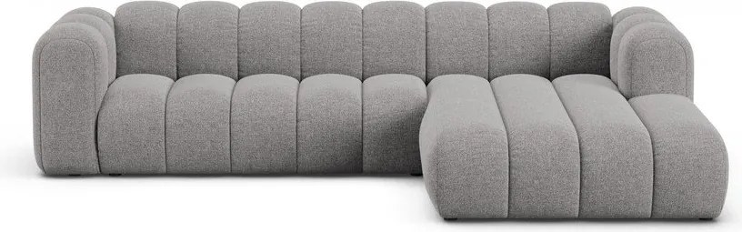 Colțar gri cu tapițerie din chenille (cu colț pe partea dreaptă/cu șezlong) Lupine – Micadoni