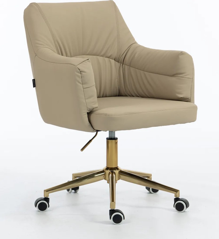 HR840K Scaun Crem Piele Ecologica Premium Soft cu Bază Aurie