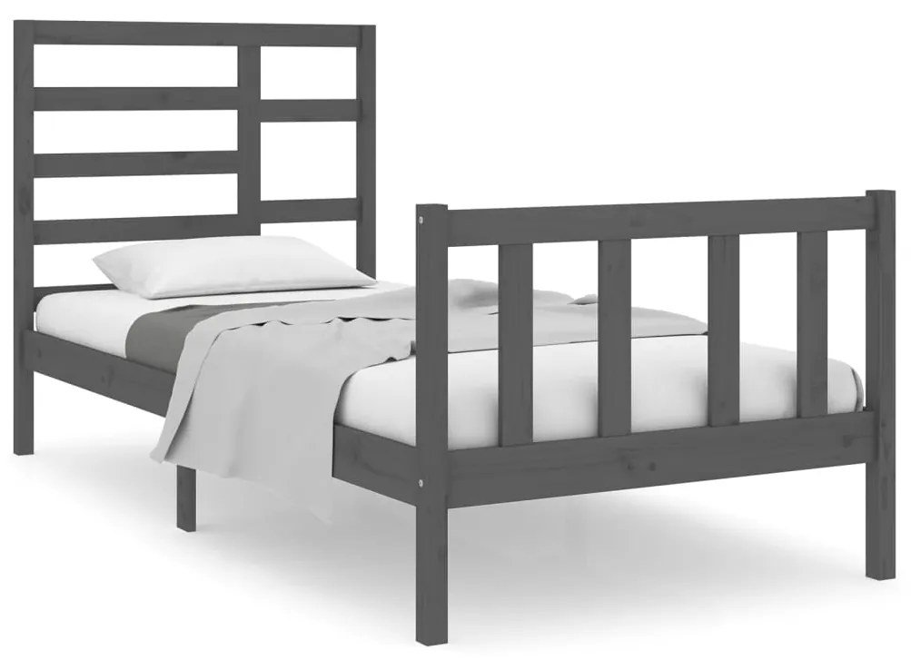 3105892 vidaXL Cadru de pat single, gri, 90x190 cm, lemn masiv