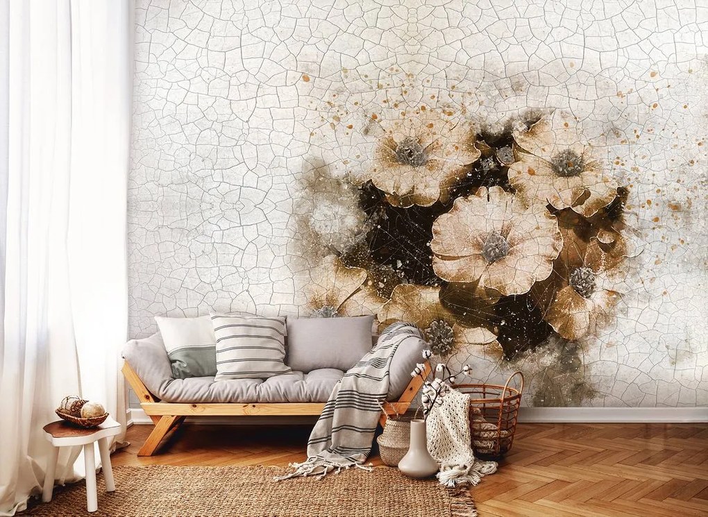 Fototapet - Flori - perete spart (254x184 cm)