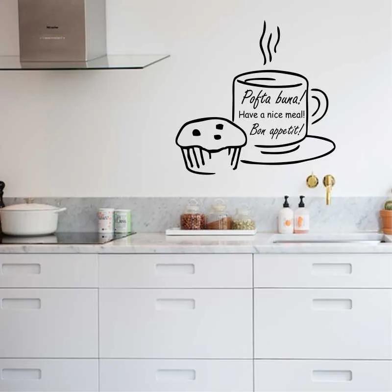 Sticker perete bucatarie Cana de cafea si briosa