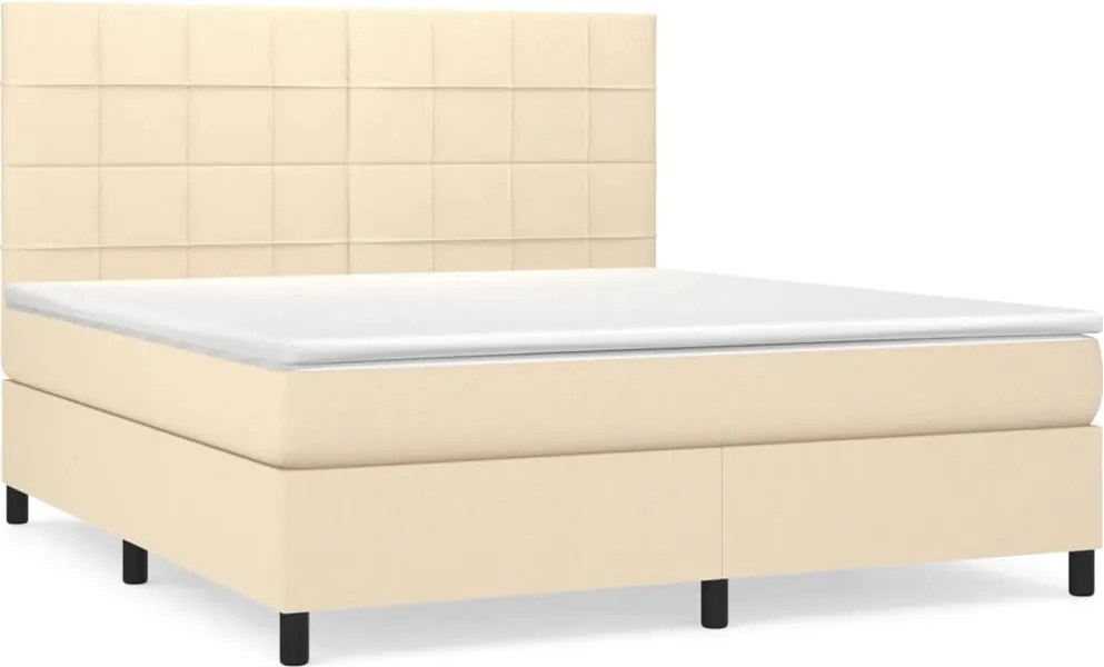 vidaXL Pat continental cu saltea, crem, 180x200 cm, textil
