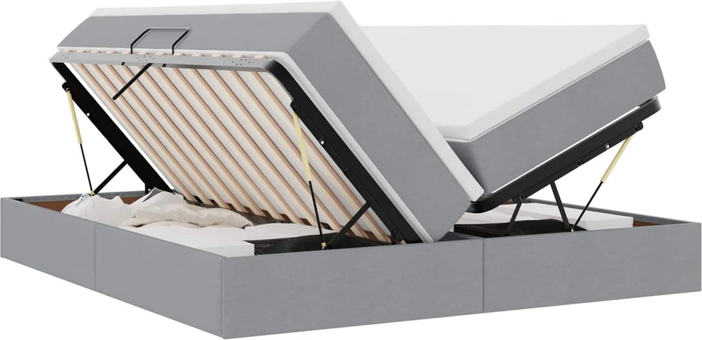 vidaXL Pat cu saltea și spațiu de depozitare Gri deschis 200 x 200 cm