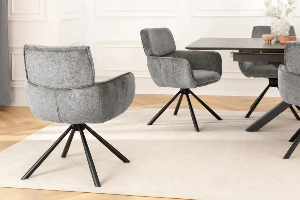 Set de 2 scaune pivotante, Metal Negru, Chenille Gri, UNIQUE A-46321 VC