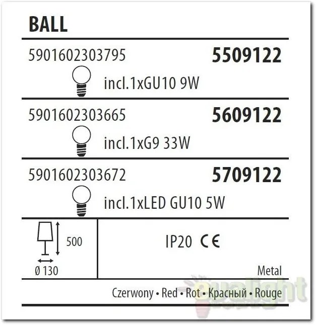Pendul modern, Spot LED Ball rosu