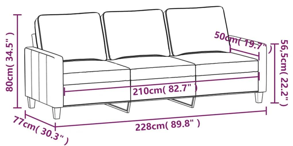 Canapea cu 3 locuri, gri deschis, 210 cm, material textil