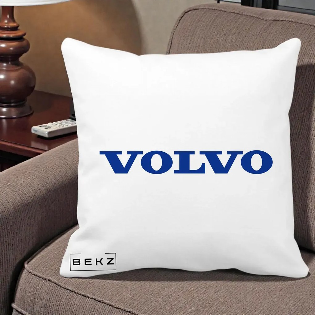 Perna Personalizata cu emblema Volvo, 40x40 cm, Alba Mata, Husa Detasabila, Perna Inclusa, BEKZ®