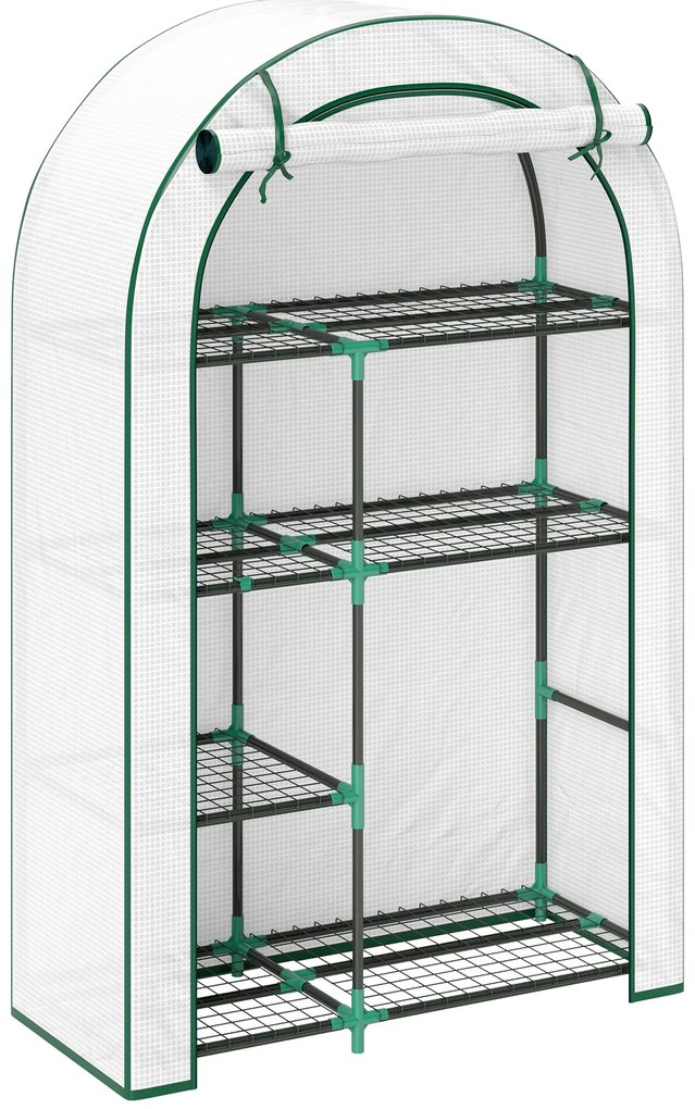 Outsunny Mini solar, solar cu patru niveluri cu acoperire din plastic, portabil, ușă rulabilă, 100 x 45 x 160 cm, alb | Aosom Romania