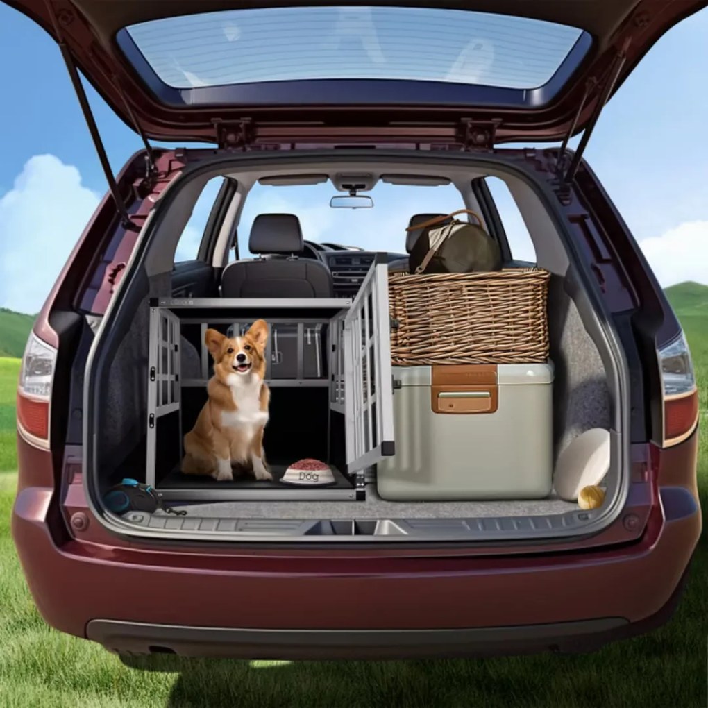 Cușcă de transport pentru câini BRUNO, 70x54x51cm, argintiu/negru Cadoca