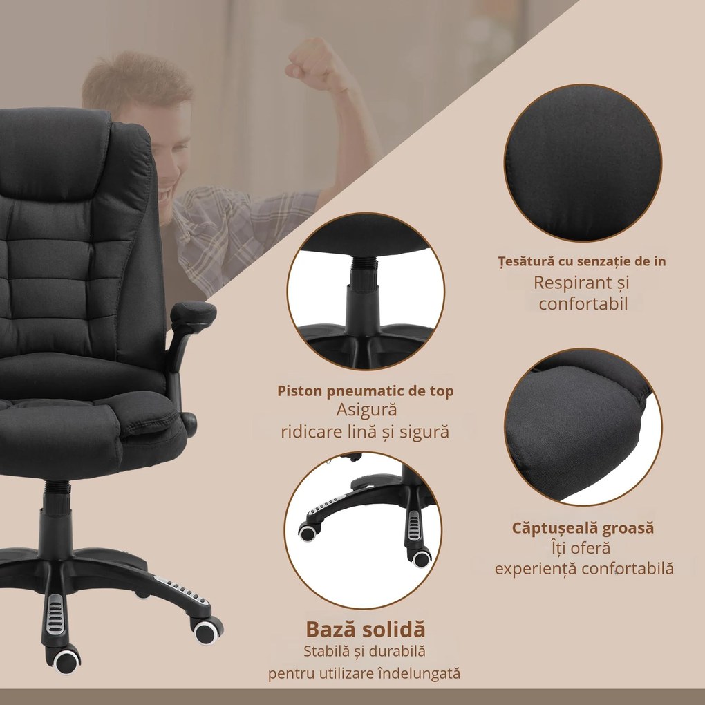 Vinsetto Fotoliu de masaj pentru birou sau acasa cu inaltime reglabila, 6 puncte de masaj si incalzire, 67L x 74P x 107-116Acm, negru | Aosom Romania