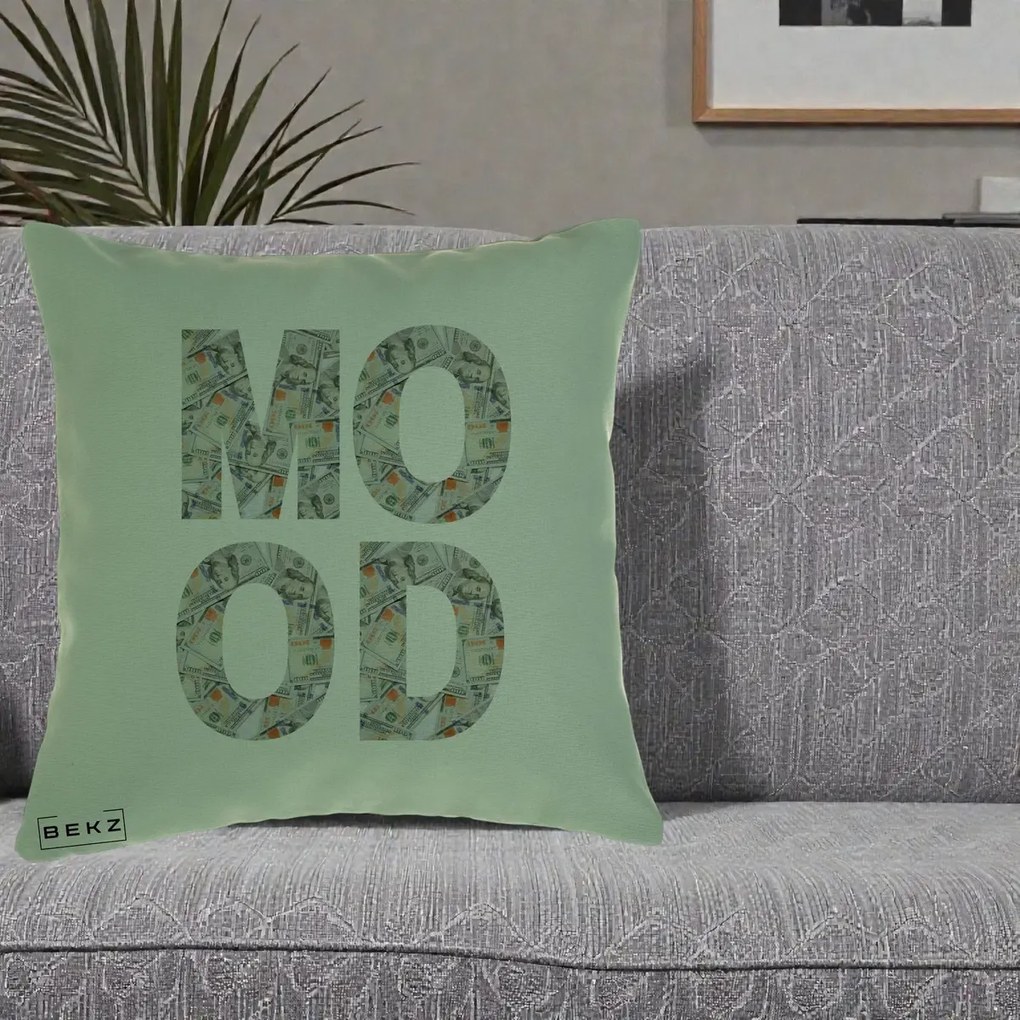 Perna Decorativa MOOD Money Grafic Urban, 40x40 cm, Verde, Husa Detasabila, Perna Inclusa, BEKZ®