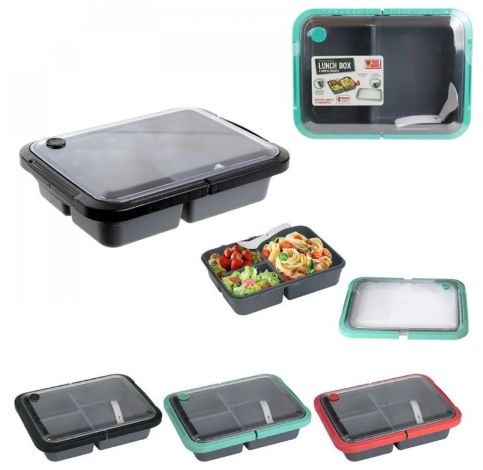 Cutie alimente LUNCH BOX, Negru, 3 compartimente,1 litru