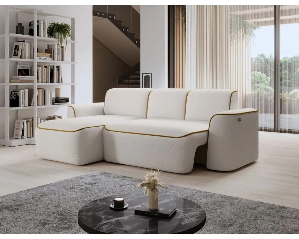 Colțar galben/crem cu tapițerie din țesătură bouclé (cu colț pe partea stângă/cu șezlong) Ume – ELTAP