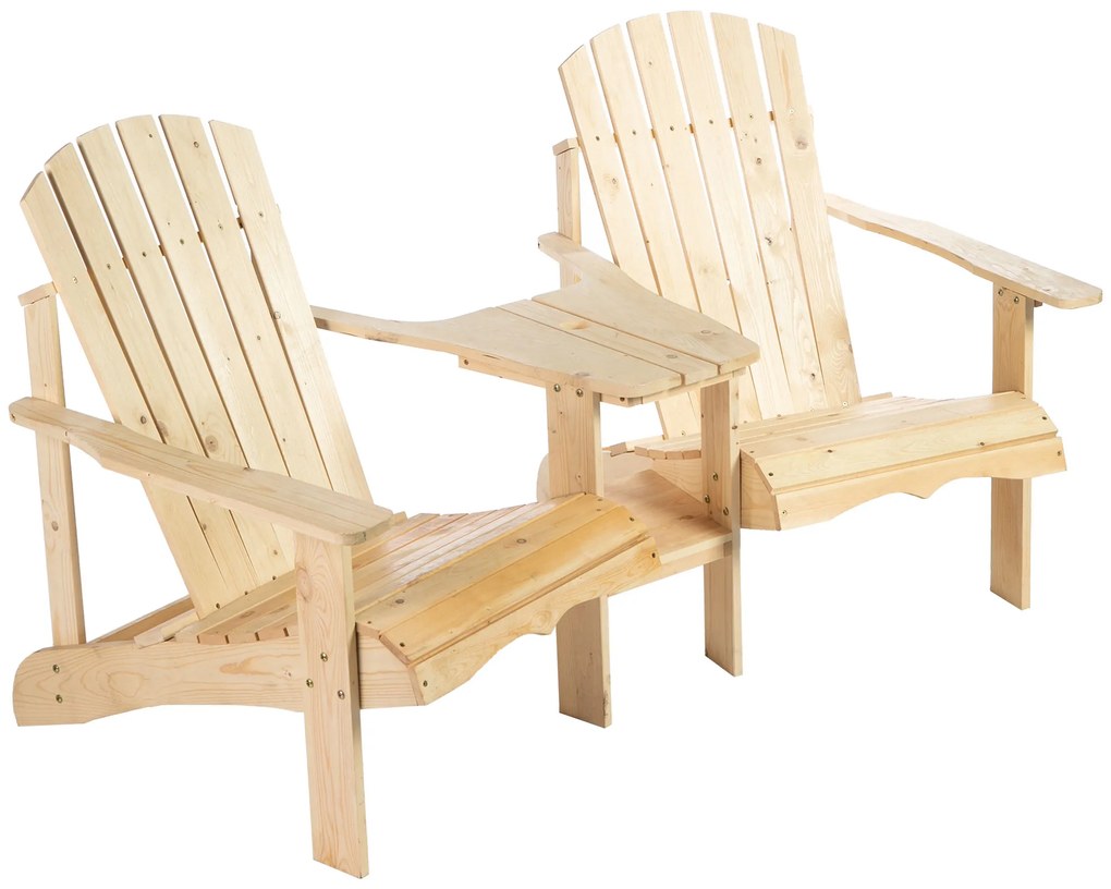 Outsunny Adirondack Gartenstuhl cu Masă și Orificiu pentru Umbrelă, 2 Locuri Scaun Grupa pentru Grădină Mobilier Exterior pentru Balcon Lemn Masiv Natural 178 x 87 x 92 cm | Aosom Romania