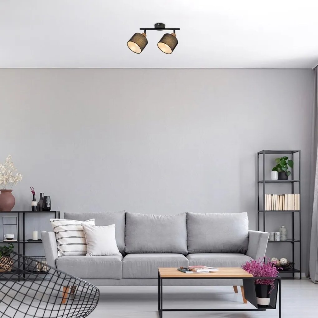 Lustra, plafoniera cu 2 spoturi design industrial Miguel negru