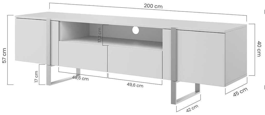 Comodă TV Verica 200 cm cu nișă - cărbune / picioare aurii