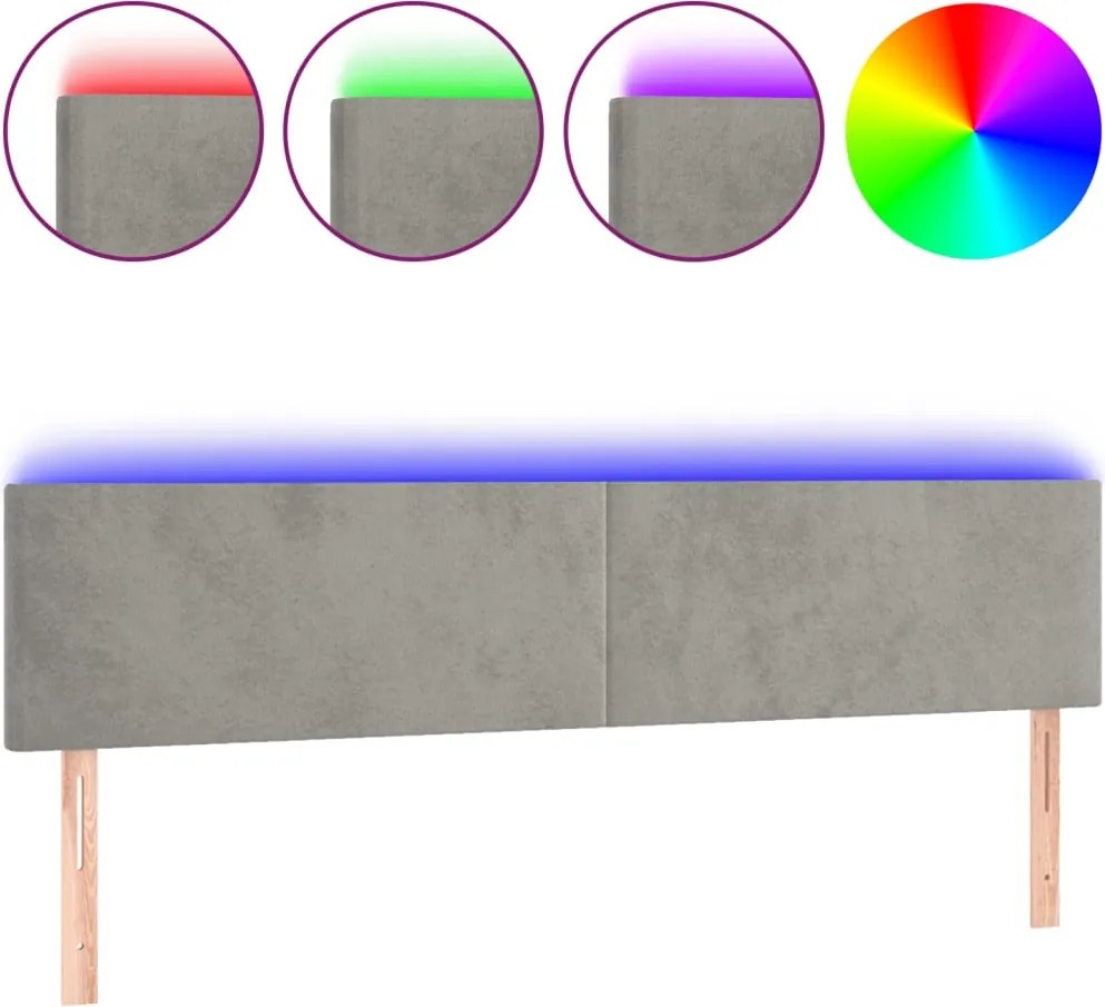vidaXL Tăblie de pat cu LED, gri deschis, 160x5x78/88 cm, catifea