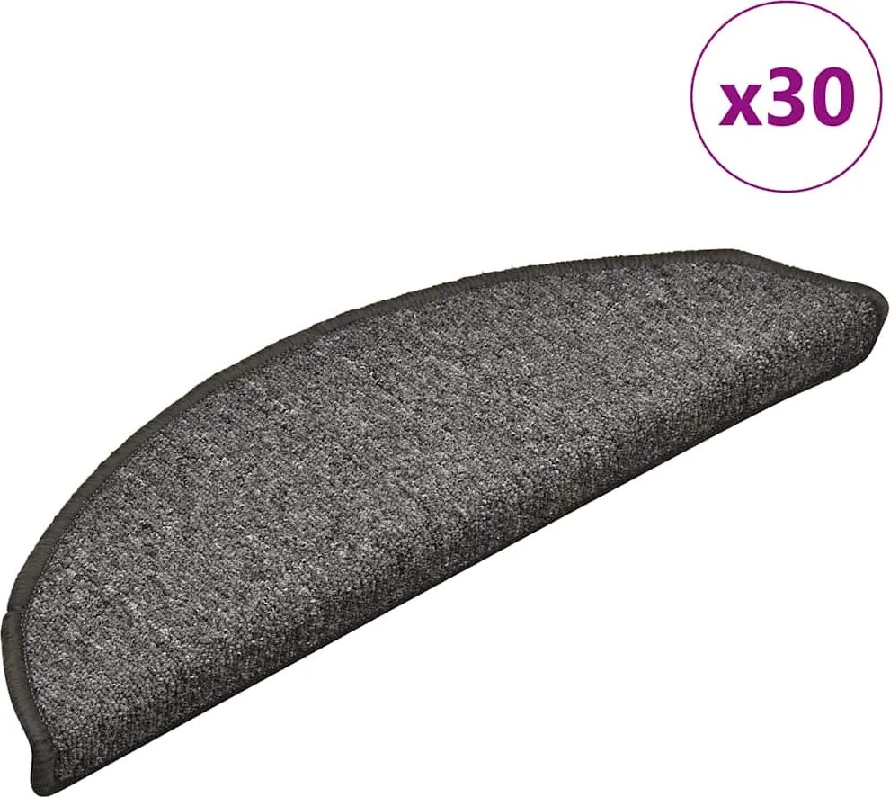 vidaXL Covorașe pentru scări, 30 buc., 56x17x3 cm, gri închis, semirotunde