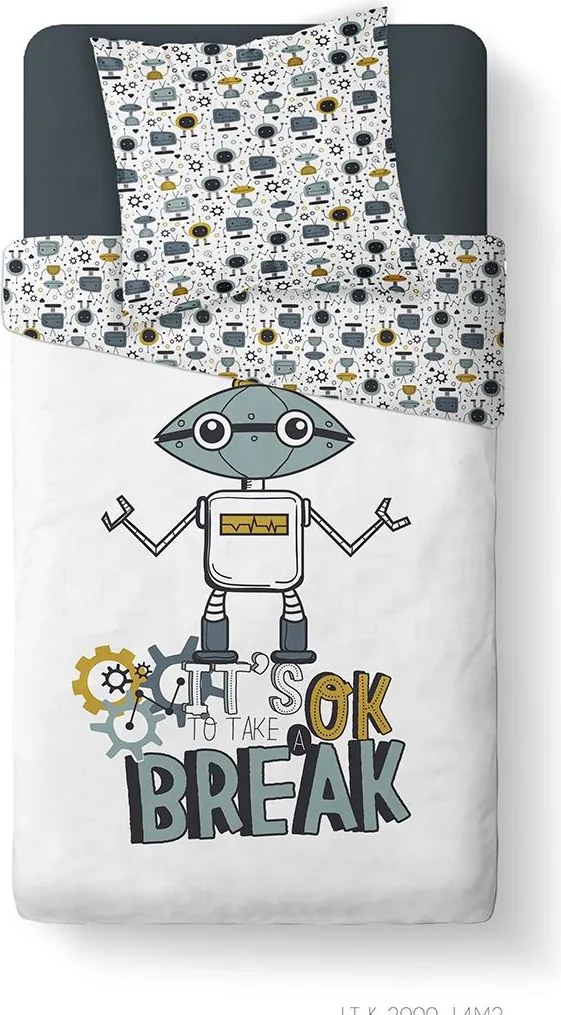 Lenjerie de pat pentru copii 140x200 cm KOOL, reversibila, model cu roboti