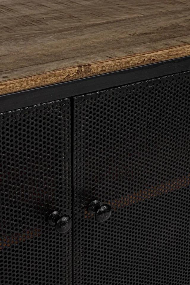Comoda TV neagra/maro din metal si lemn de Mango, 120x35x52 cm, Roderic Bizzotto