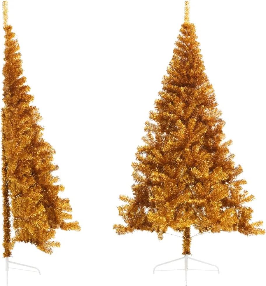 vidaXL Jumătate brad de Crăciun cu suport, auriu, 240 cm, PET