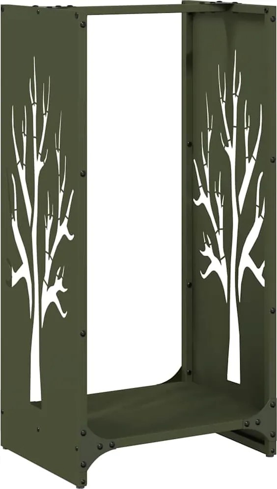 vidaXL Suport pentru lemne de foc Verde măsline Oțel laminat la rece