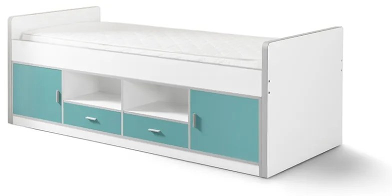 Pat cu Depozitare Integrată, Turcoaz și Alb (PAL și MDF) Bonny – Vipack