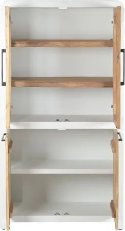 Vitrină din lemn reciclat cu finisaj hormigón alb, 4 uși, 3 polițe, 90 x 43 x 170 cm, „Form"