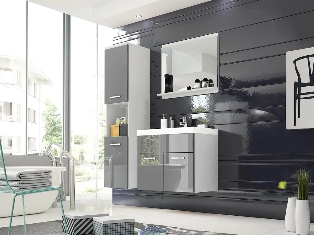 Set mobilier baie Florena  (alb + gri lucios). Promo -17%. 1122163