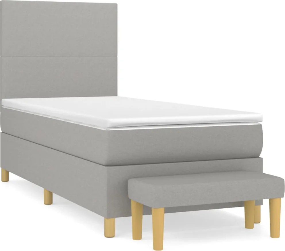 vidaXL Pat box spring cu saltea, gri deschis, 100x200 cm, textil