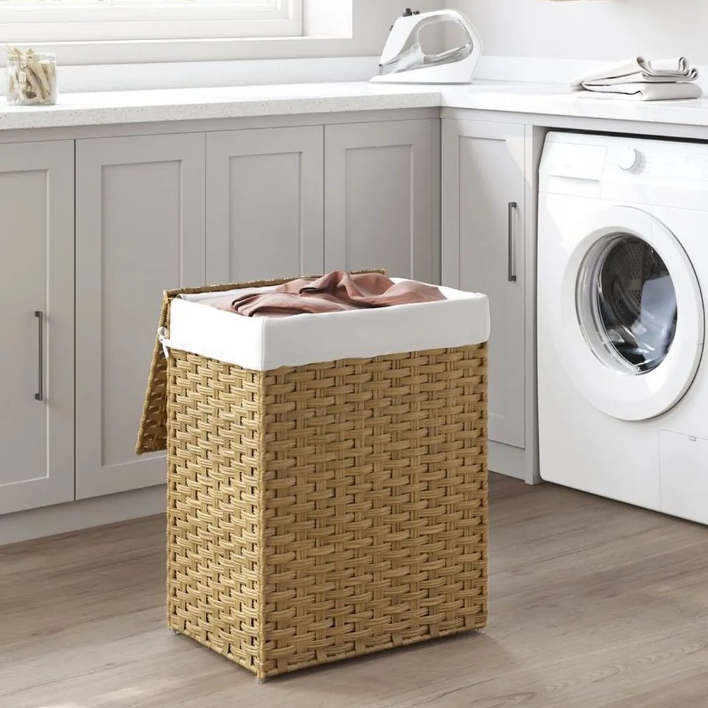 Coș de rufe din ratan sintetic AVA, 90L, maro natural SongmicsHome