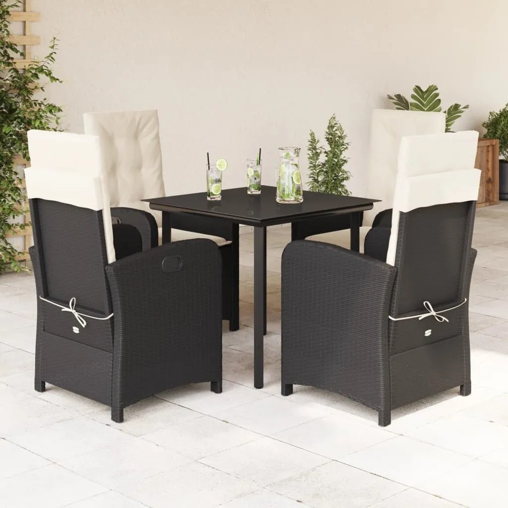 vidaXL Set mobilier de grădină cu perne, 5 piese, negru, poliratan