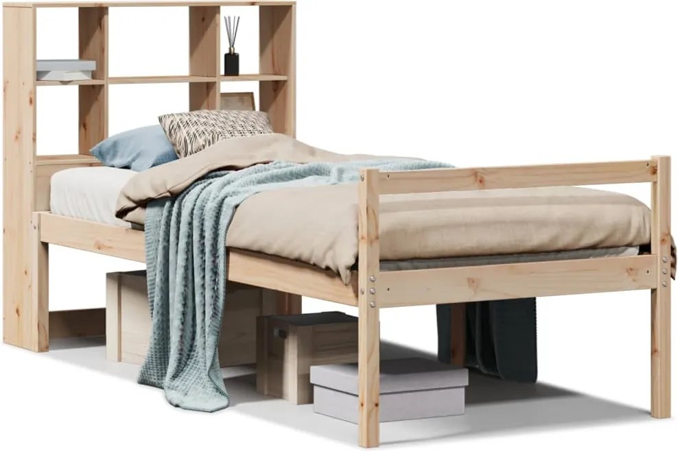 vidaXL Pat cu bibliotecă fără saltea, 90x190 cm, lemn masiv de pin