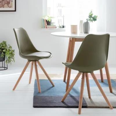 Set de 2 scaune Langford Lindholm II cu picioare din lemn masiv verde masliniu
