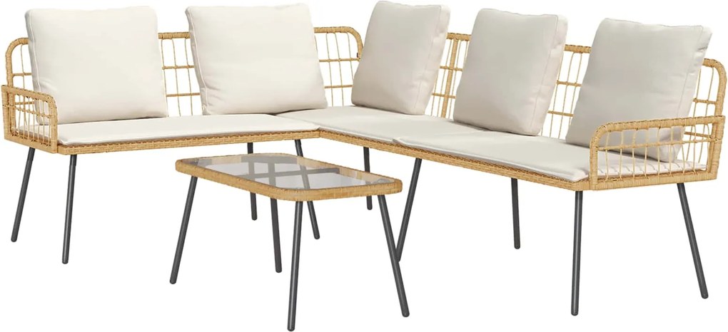 vidaXL Set de canapele pentru grădină cu pernă 2 pcs natural poliratan