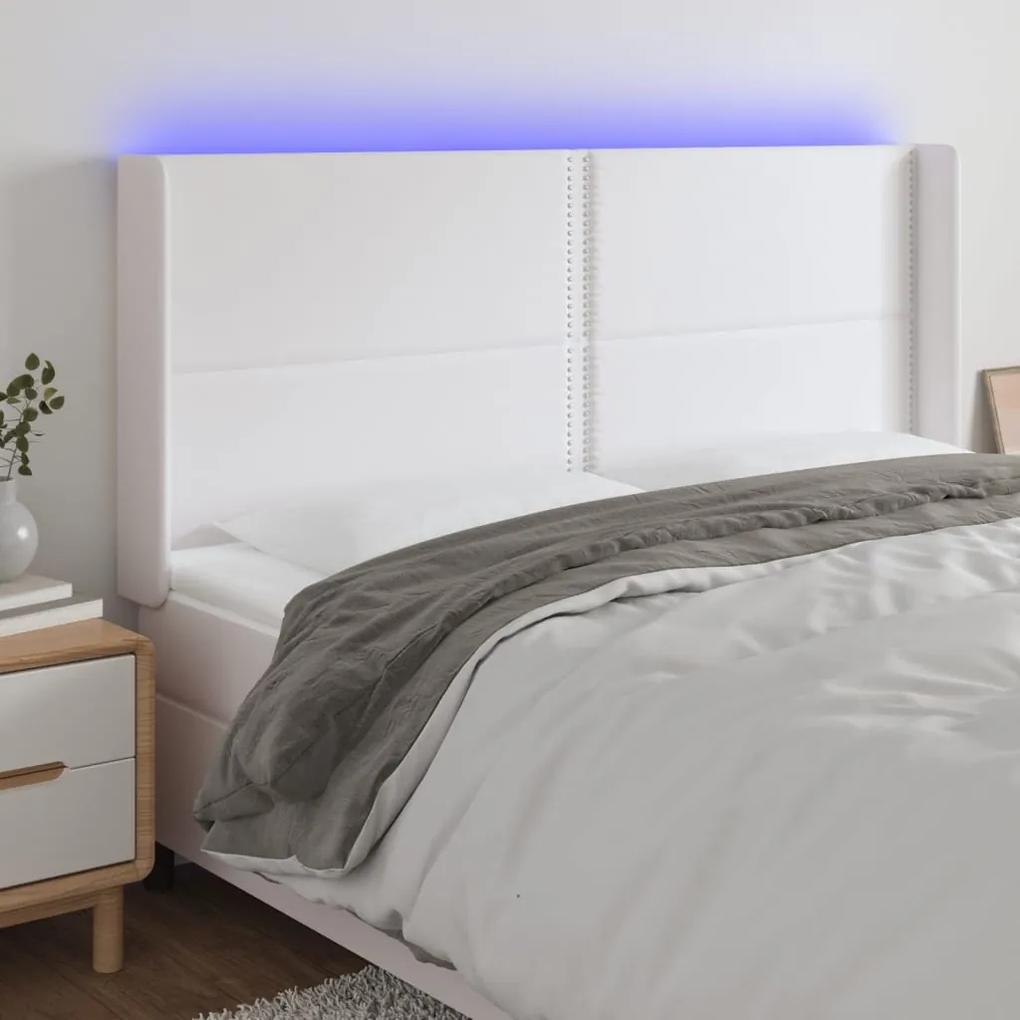 3124017 vidaXL Tăblie de pat cu LED, alb, 203x16x118/128 cm, piele ecologică