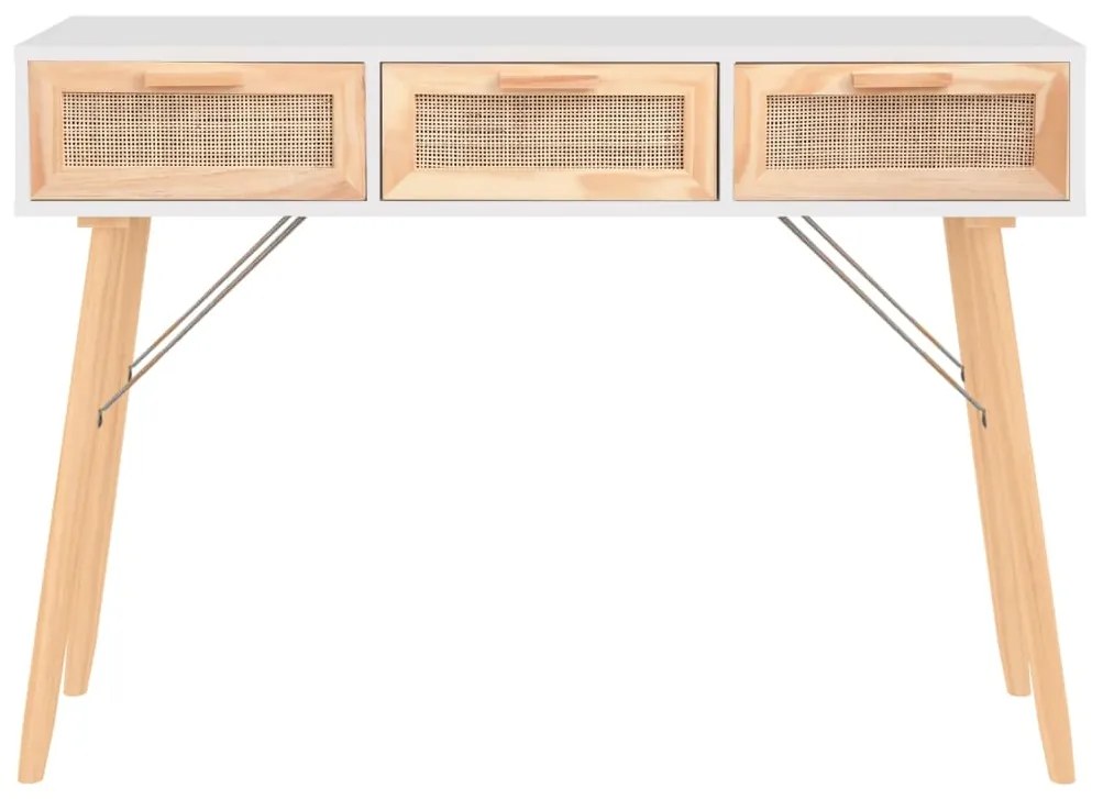 Masa consola alb 105x30x75 cm lemn masiv pin si ratan natural 1, Alb