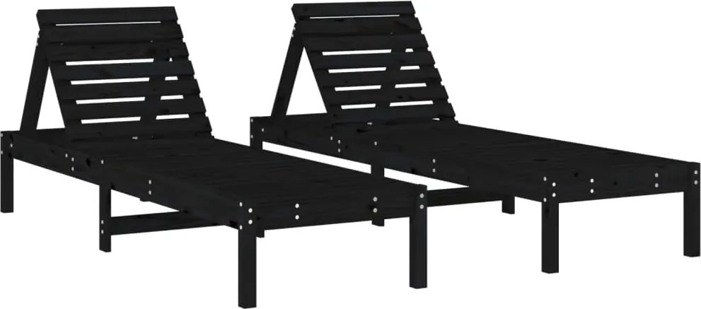 vidaXL Șezlonguri, 2 buc., negru, 199,5x60x74 cm, lemn masiv pin