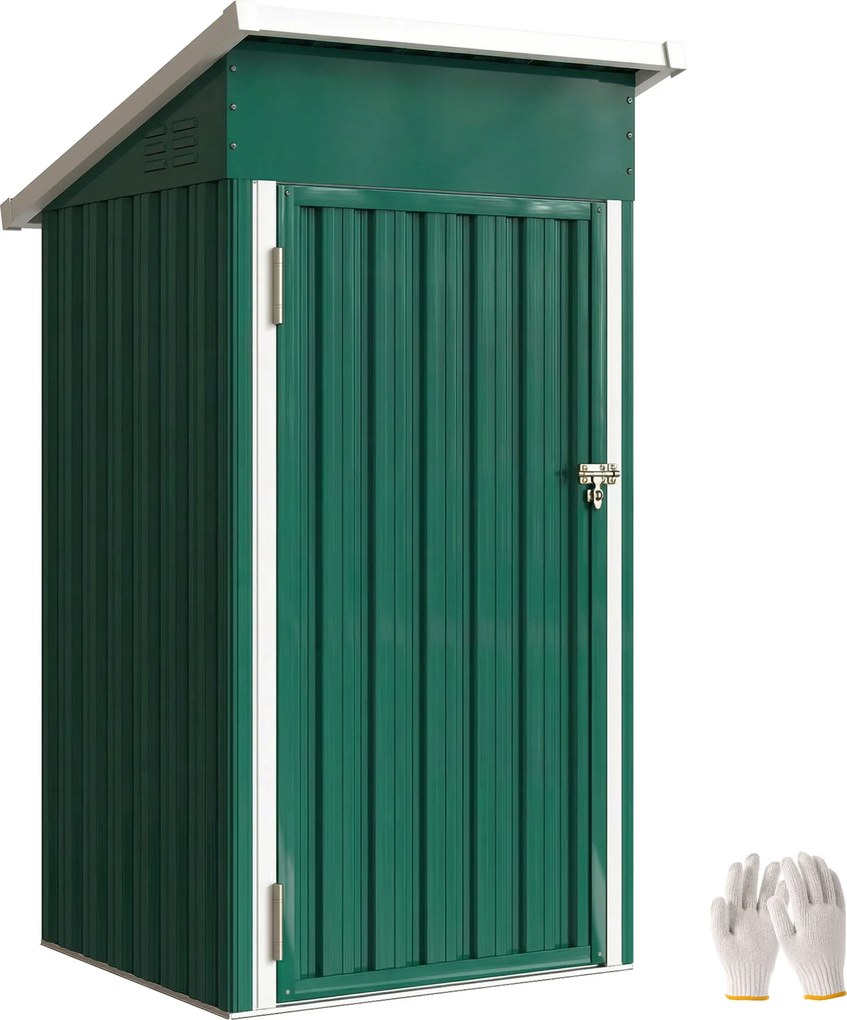 Outsunny Căsuță de Grădină Exterior Metalică 0,74 m² 107,5x91x185 cm cu Acoperiș Înclinat Ușă cu Închidere Ventilații Verde | Aosom Romania