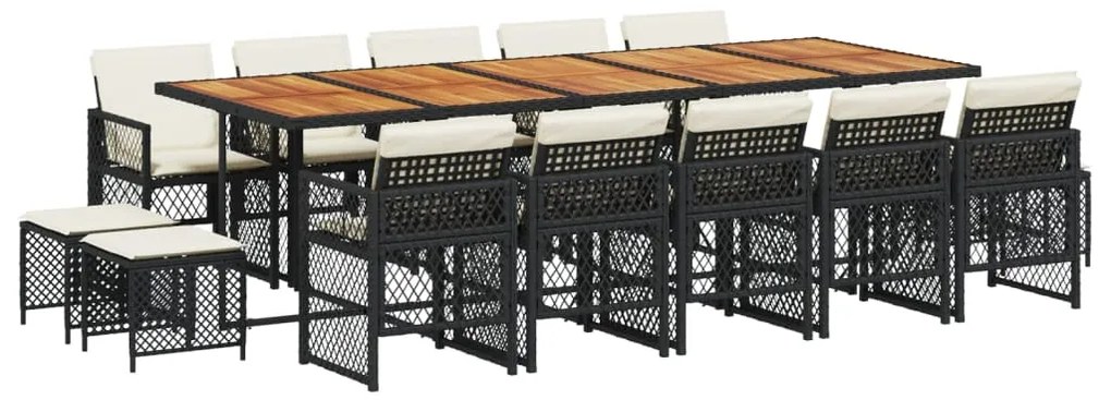 3210819 vidaXL Set mobilier de grădină cu perne, 15 piese, negru, poliratan