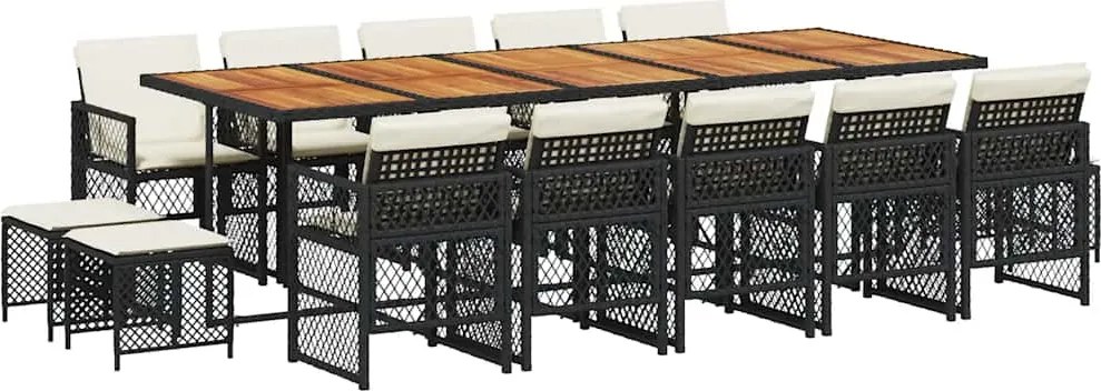 vidaXL Set mobilier de grădină cu perne, 15 piese, negru, poliratan