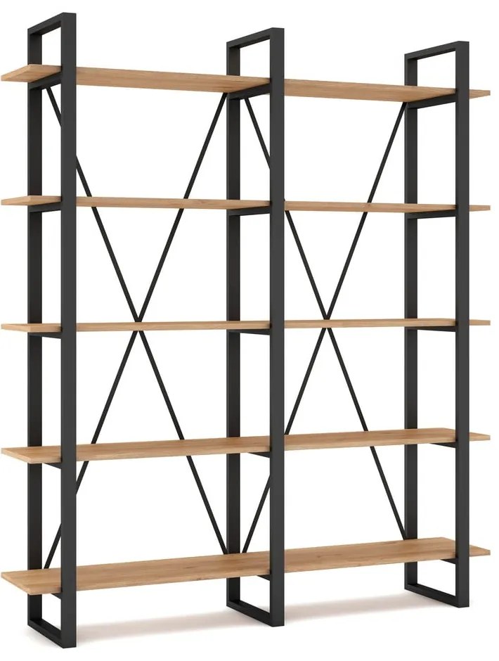 Bibliotecă negru/natural cu aspect de lemn de stejar 150x180 cm Aviva – Marckeric