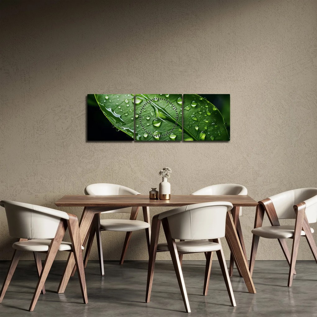 Tablou - Frunză după ploaie (cu ceas) (90x30 cm)