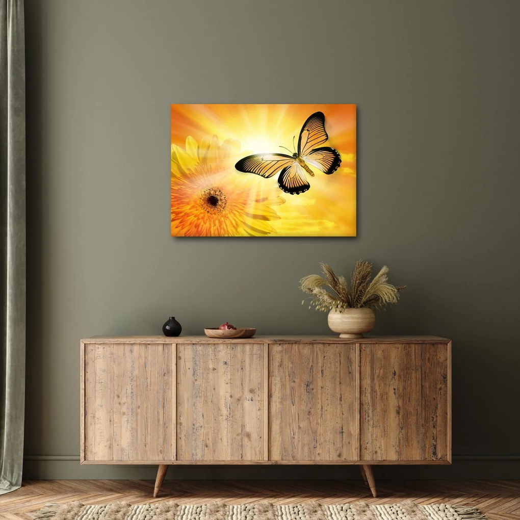 Tablou - Fluture galben cu flori (70x50 cm)