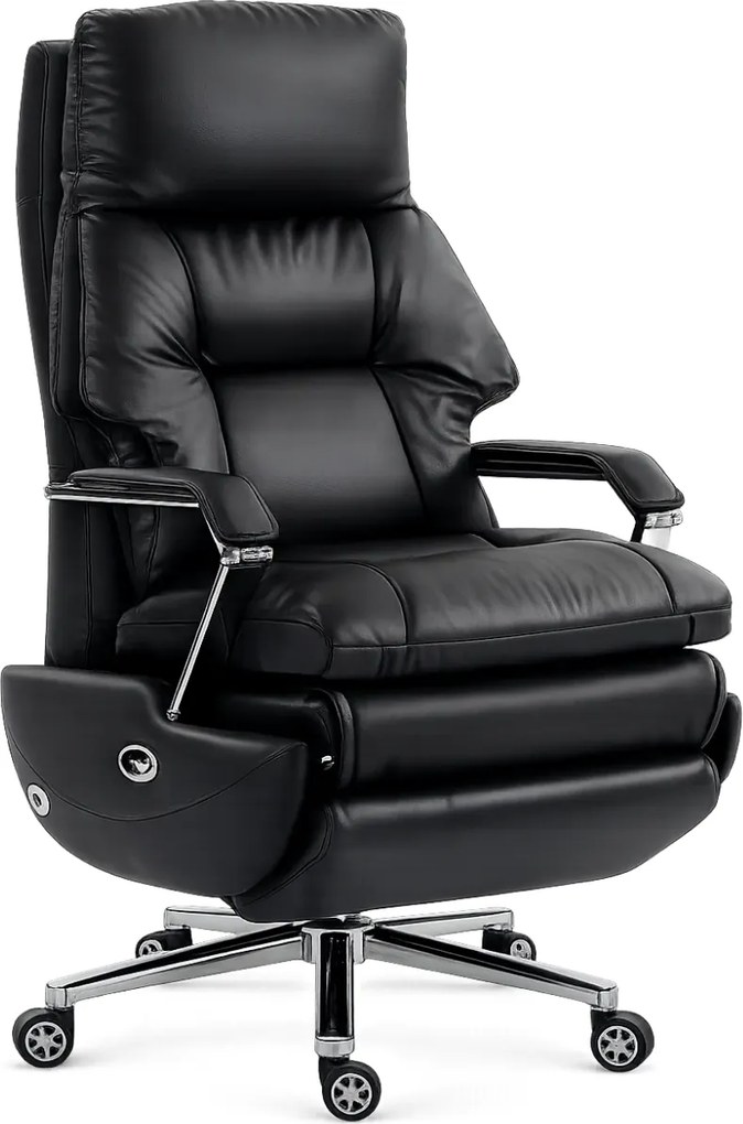 ELITE RECLINER SC1– Scaun Executiv Premium din Piele Naturală, Reclinabil electric, 2 Motoare, Suport pentru Picioare, Negru
