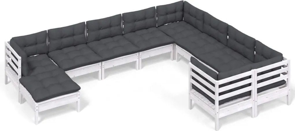 vidaXL Set mobilier grădină cu perne, 10 piese, alb, lemn de pin
