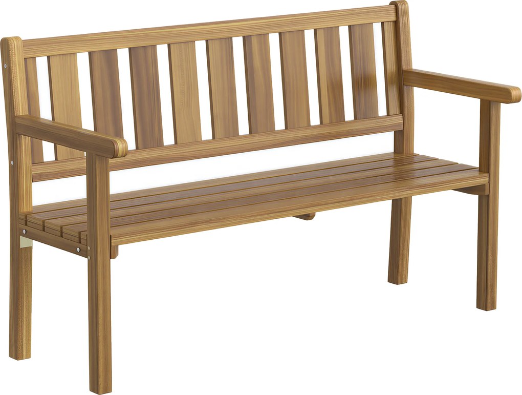 Outsunny Bancă de grădină pentru 2 persoane cu șipcă din lemn de brad, 150x57x93 cm, Culoare Teak | Aosom Romania